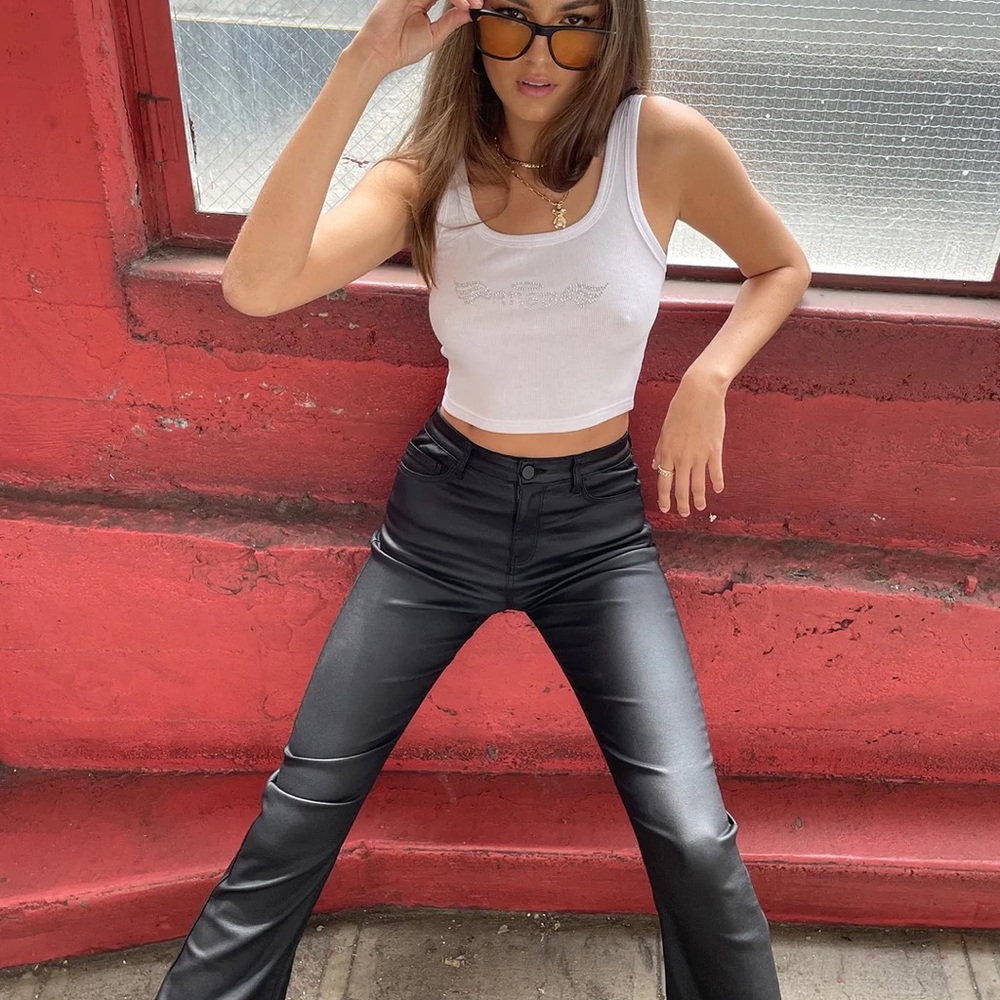 Edikted Luna Faux Leather Flare Jeans